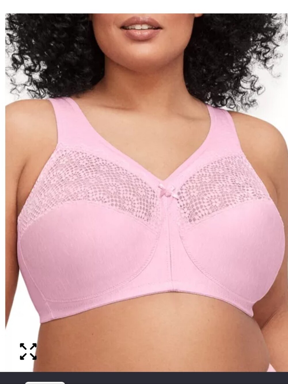 Glamorise Magic-Lift Moisture Control Lace Pink Bra Full Coverage Wire Free 50DD